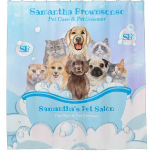 Cortina Para Box Bolhas Azuis Cães Gatos Spa Bathtub Blue Pet