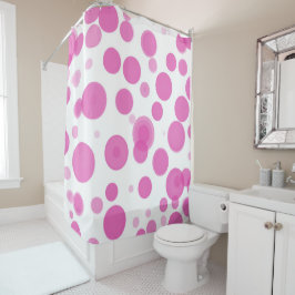 Cortina Para Box Bolhas Modernas Rosa e Branco com Pontos de Bolha