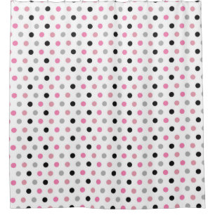 Cortina Para Box Bolinhas brancas e cor-de-rosa