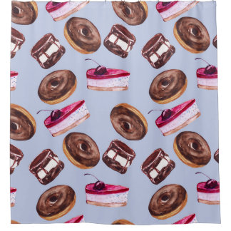 Cortina Para Box Bolos Doce: Comida Sem Costura De Aquarela