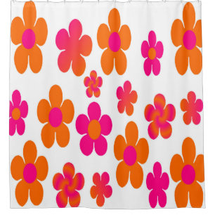 Cortina Para Box Bolsa floral cor-de-rosa quente e laranja