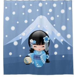 Cortina Para Box Boneca de inverno Kokeshi - Garota Geisha Blue Mou