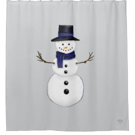 Cortina Para Box Boneco de Neve Clássico com Cachecol Azul Escuro e