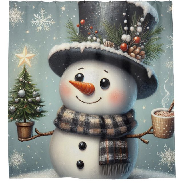 Cortina Para Box Bonito boneco de Natal/Neve de inverno (Frente)