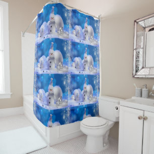 Cortina Para Box Bonito boneco de neve em azul branco show de Natal