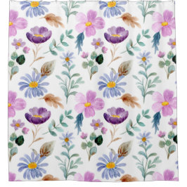 Cortina Para Box Bonito jardim floral roxo e branco moderno