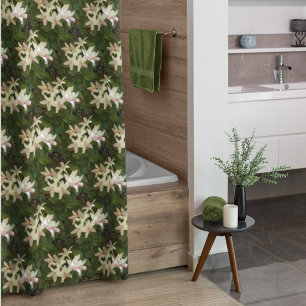 Cortina Para Box Bonito Padrão Floral Azaleas Branco