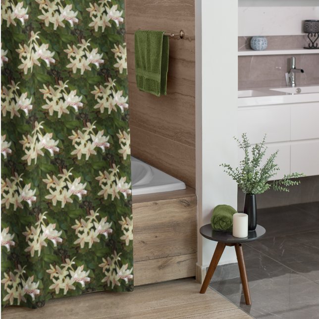 Cortina Para Box Bonito Padrão Floral Azaleas Branco (In Situ Bathroom)