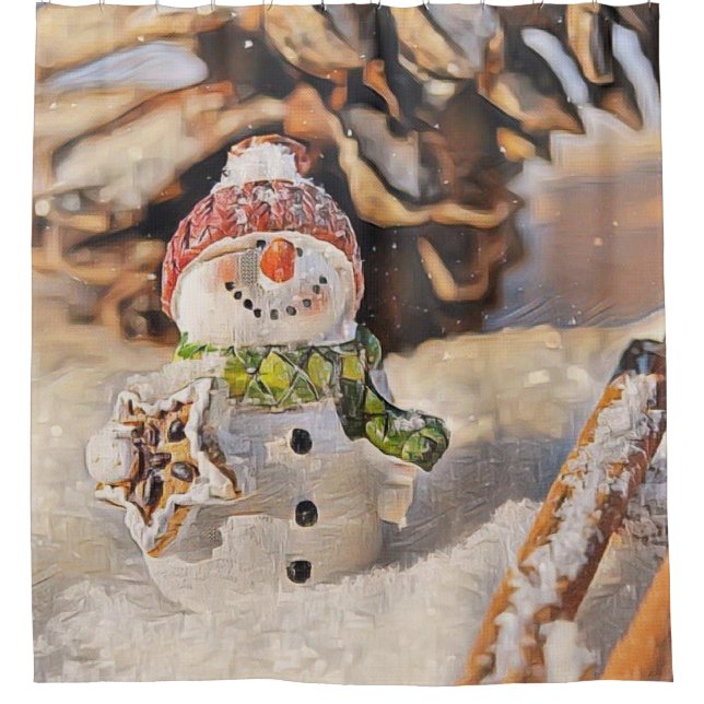 Cortina Para Box Bonito Snowman na pintura a aquarela da neve (Frente)