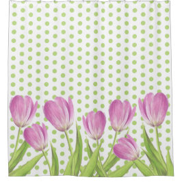 Cortina Para Box Bonito Tulipas Rosa e Pontos Verdes