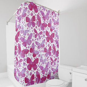 Cortina Para Box Borboletas Aquarela Magenta Rosa