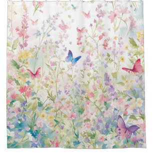 Cortina Para Box Borboletas Bath Decor, Flores Selvagens