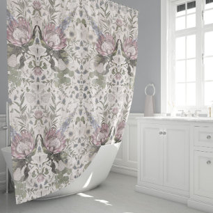 Cortina Para Box Borboletas Elegantes Protea Floral Anemone Larkspu