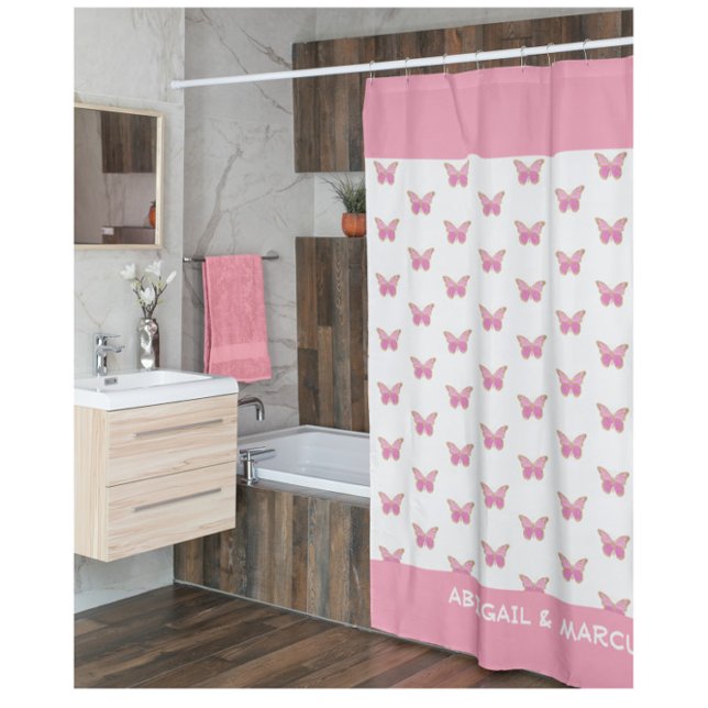 Cortina Para Box Borboletas Rosa Banho (Criador carregado)