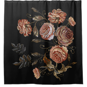 Cortina Para Box Bordado da safra: rosas a preto.