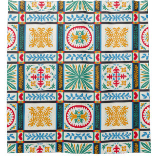 Cortina Para Box Bordado Maiolica Italiano: Floral Mediterrânica