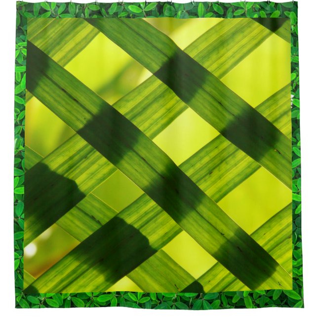 Cortina Para Box Bordaduras de Folhas Verdes  (Frente)