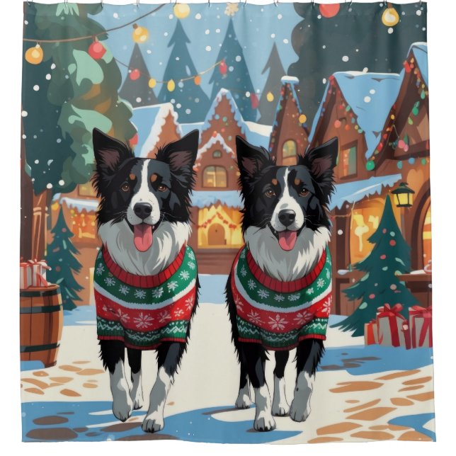 Cortina Para Box Border Collie Dogs Christmas Snow Holiday (Frente)