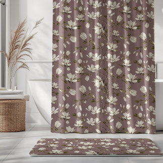 Cortina Para Box Bosque de Magnólia Branca em Floral Elegante Rosa