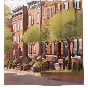 Cortina Para Box Boston Brownstones   Beacon Street Aquarela