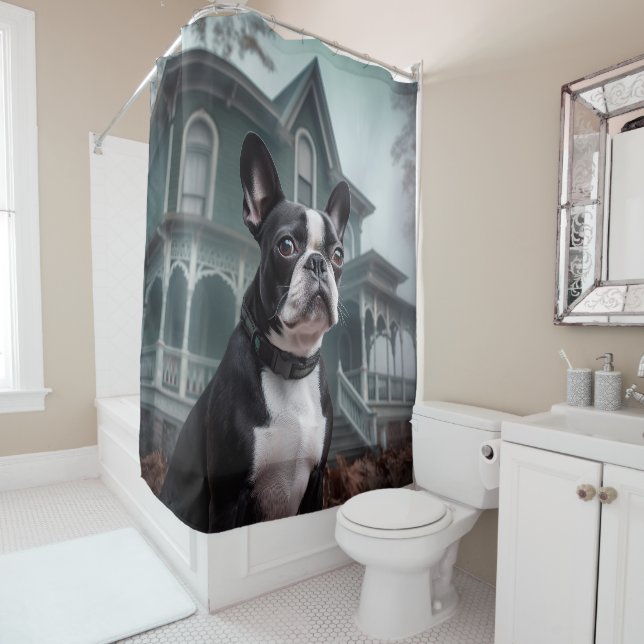 Cortina Para Box Boston Terrier Halloween Assustador (In Situ)