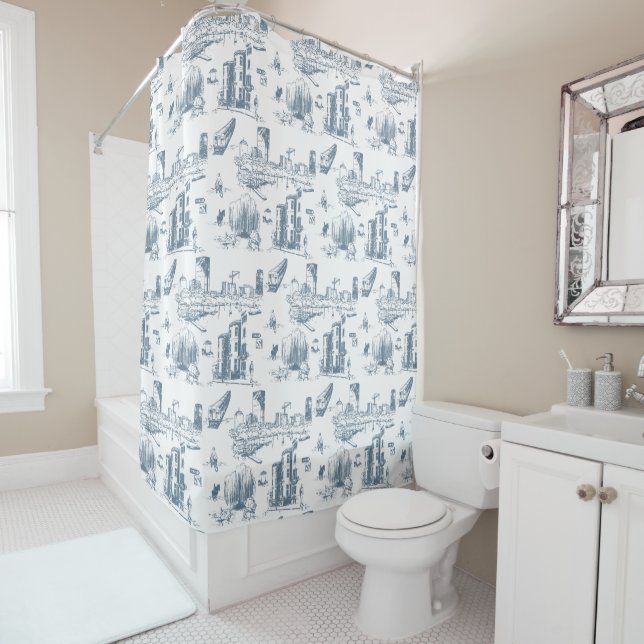 Cortina Para Box Boston Toile Blue (In Situ)