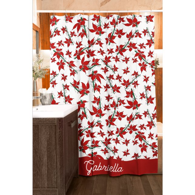 Cortina Para Box botânico floral vermelho de Natal (Criador carregado)