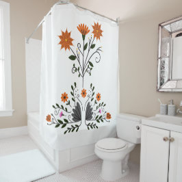 Cortina Para Box Branca Floral Contemporânea Moderna