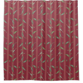 Cortina Para Box Branch of leaves on red wallpaper