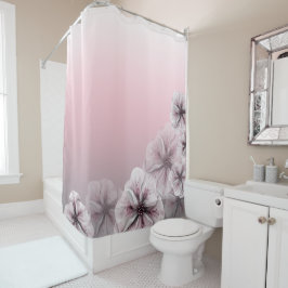 Cortina Para Box Branco cinzento floral cor-de-rosa Ombre