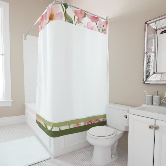 Cortina Para Box Branco rosa e verde (In Situ)