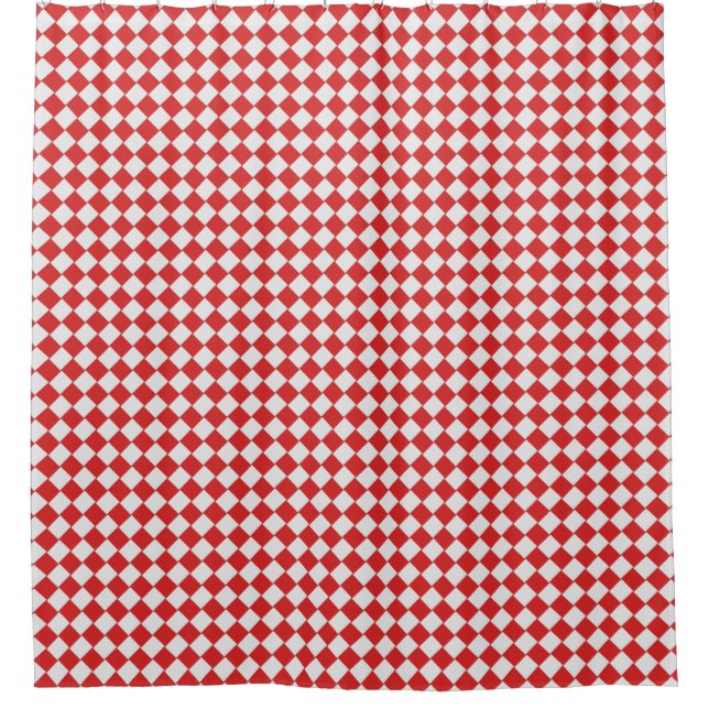 Cortina Para Box Branco vermelho Checkered tecido gráfico da (Frente)