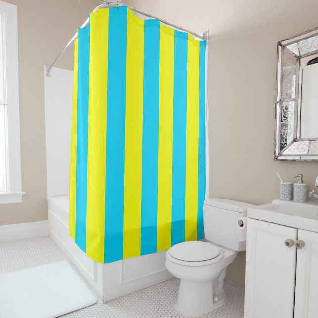 Cortina Para Box Bright Blue and Yellow Stripes  (In Situ)