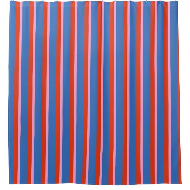 Cortina Para Box Bright Blue Red Pink Retro Stripe Pattern (Frente)