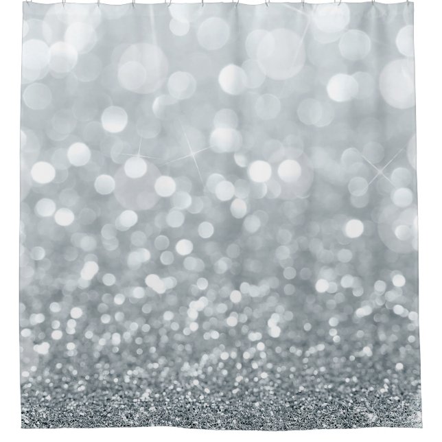 Cortina Para Box Brilho Glamour Bokeh Prateado Branco na Moda (Frente)