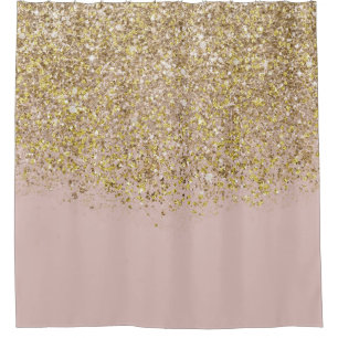 Cortina Para Box Brilho Rosa e Dourado Moderno Glamouroso Chique na