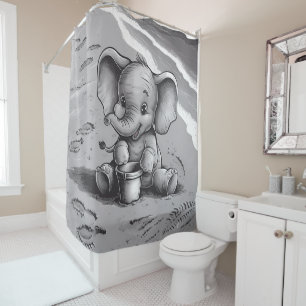 Cortina Para Box Brincadeira Adorável de Aventura de Elefante Bebê