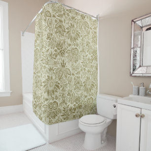 Cortina Para Box Brocado Botânico Toile Floral Padrão Verde Sálvia