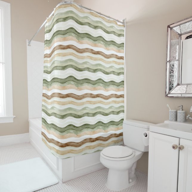 Cortina Para Box Brown Cream Green Stripes (In Situ)