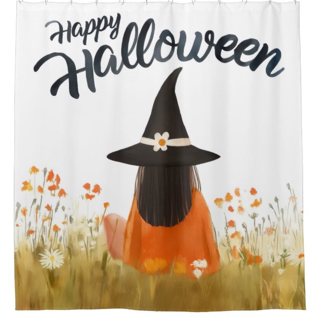 Cortina Para Box Bruxa do Halloween em Campo de Flores (Frente)