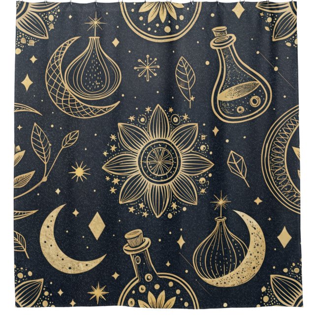 Cortina Para Box Bruxaria Celestial Mística - Botânica Dourada (2) (Frente)
