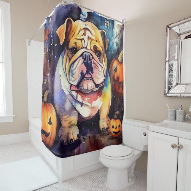 Cortina Para Box Bulldog de Halloween com Abóboras Assustador (In Situ)