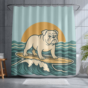 Cortina Para Box Bulldog Surfista Retro Azul Costeiro Cão de Surf P