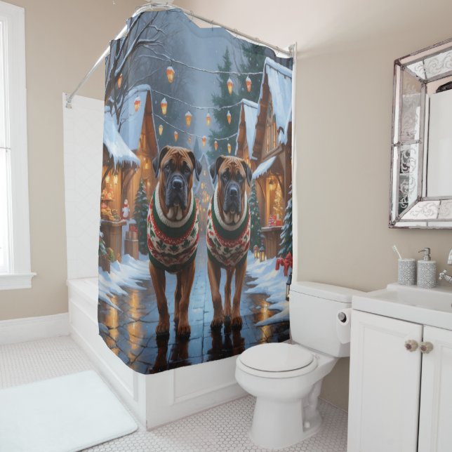 Cortina Para Box Bullmastiff Dogs Christmas Snow Holiday  (In Situ)