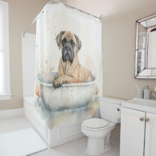 Cortina Para Box Bullmastiff Na Bathtub Watercolor Dog Art