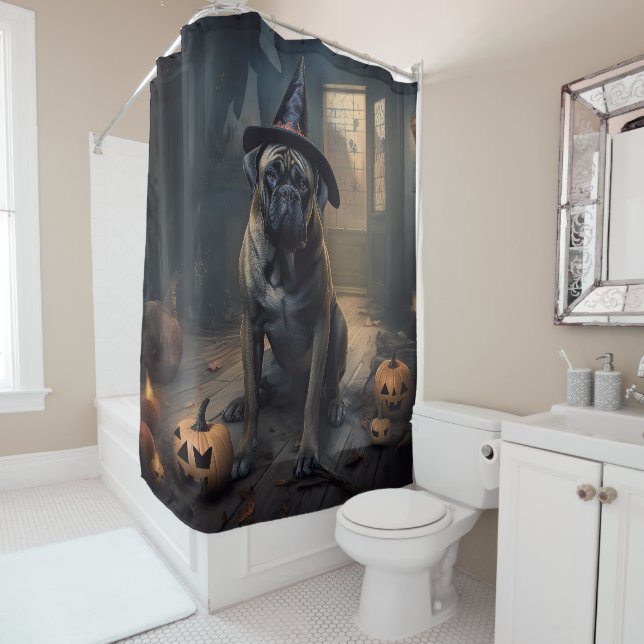 Cortina Para Box Bullmastiff Pumpkins Halloween Scary (In Situ)
