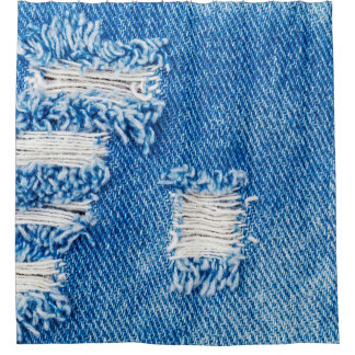 Cortina Para Box Buraco nos Jeans Denim. Azul torno destruído
