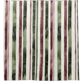 Cortina Para Box Burgundy Red Green Cream Stripes Christmas
