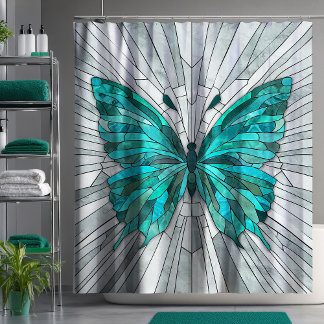 Cortina Para Box Butterfly Mosaic - Emerald Green e Cinzas