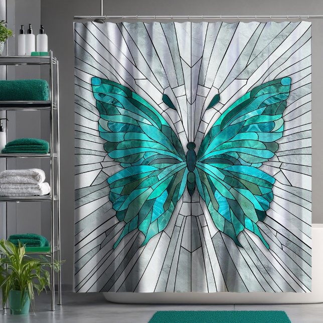Cortina Para Box Butterfly Mosaic - Emerald Green e Cinzas (Criador carregado)